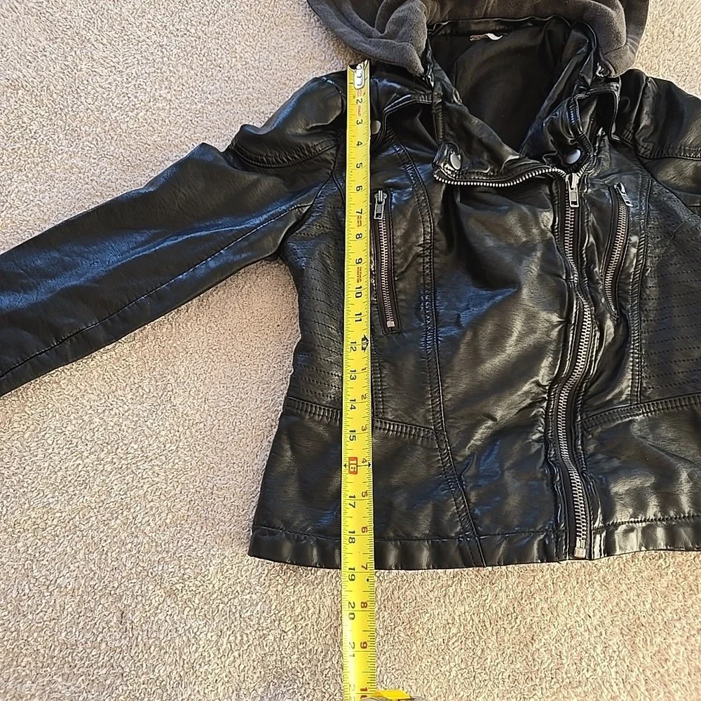 Free‎ People Soft Leather Jacket Moto Bomber Detachable Hood Black Size 4